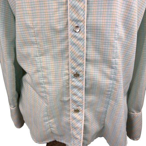Vintage Avante West Plaid Western Shirt Sz 15/16 Pearl Snap Buttons Aqua Blue - Picture 7 of 11